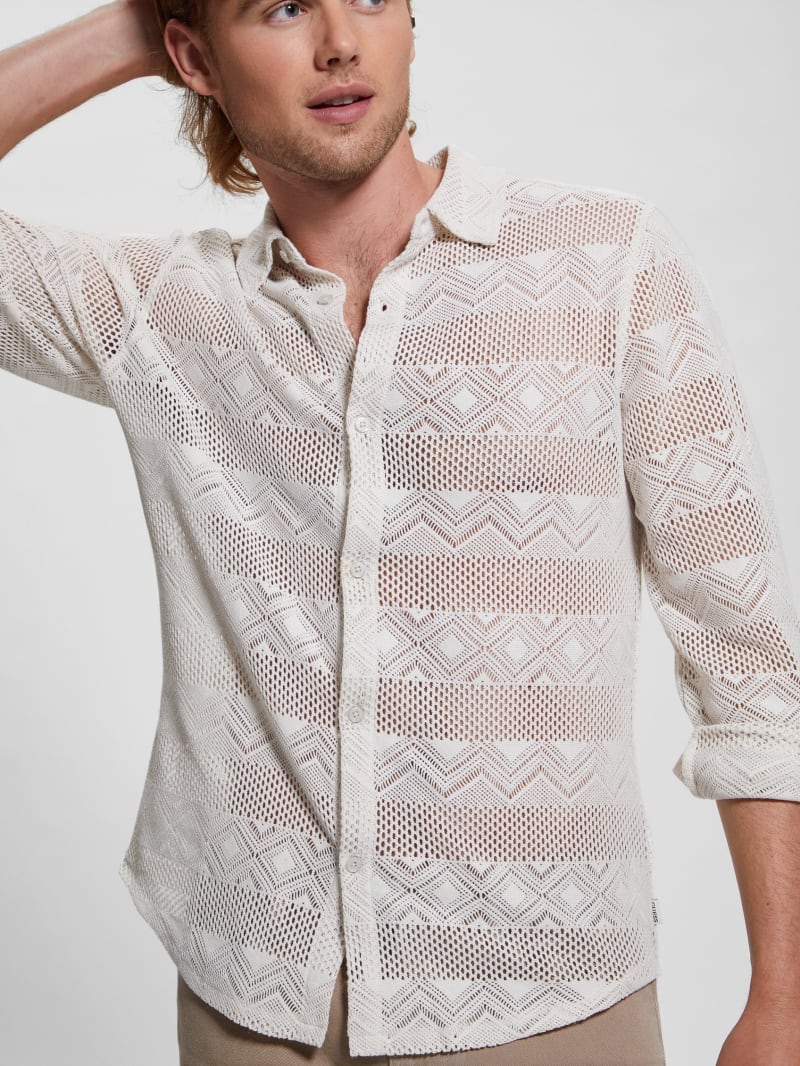 Guess Geo Crochet Shirt - Muted Stone Guess Geo Crochet Shirt - Muted Stone