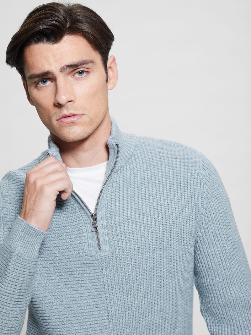 Guess Eco Mock Neck Sweater - Pale Sky Heather Multi Guess Eco Mock Neck Sweater - Pale Sky Heather Multi