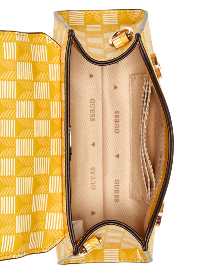 Guess Hallie Mini Fold-Over Flap Bag - Yellow Logo Guess Hallie Mini Fold-Over Flap Bag - Yellow Logo