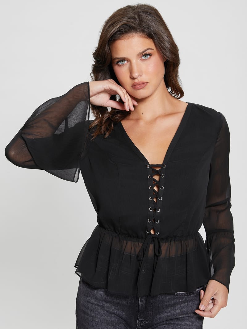 Guess Eco Demi Lace-Up Top - Black Guess Eco Demi Lace-Up Top - Black