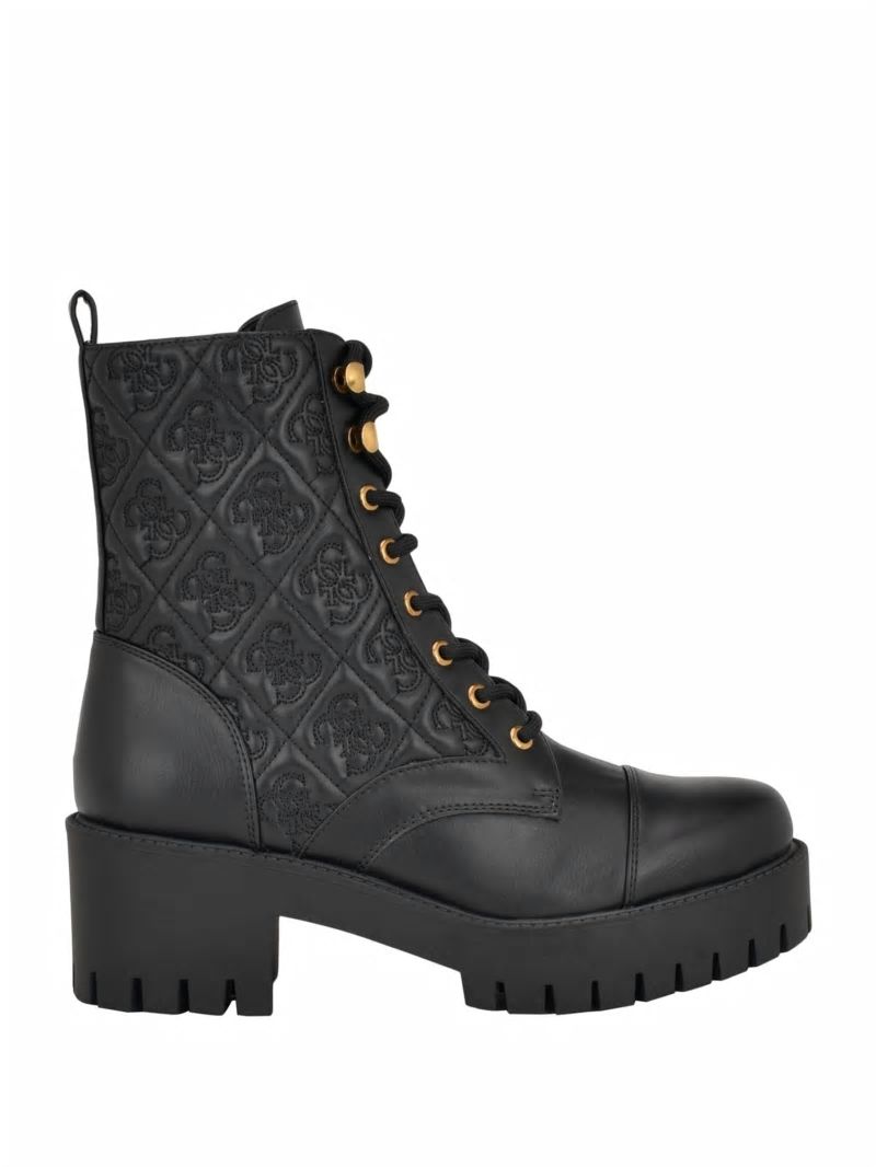 Guess Waite Embossed Lace-Up Moto Boots - Black 001 Guess Waite Embossed Lace-Up Moto Boots - Black 001