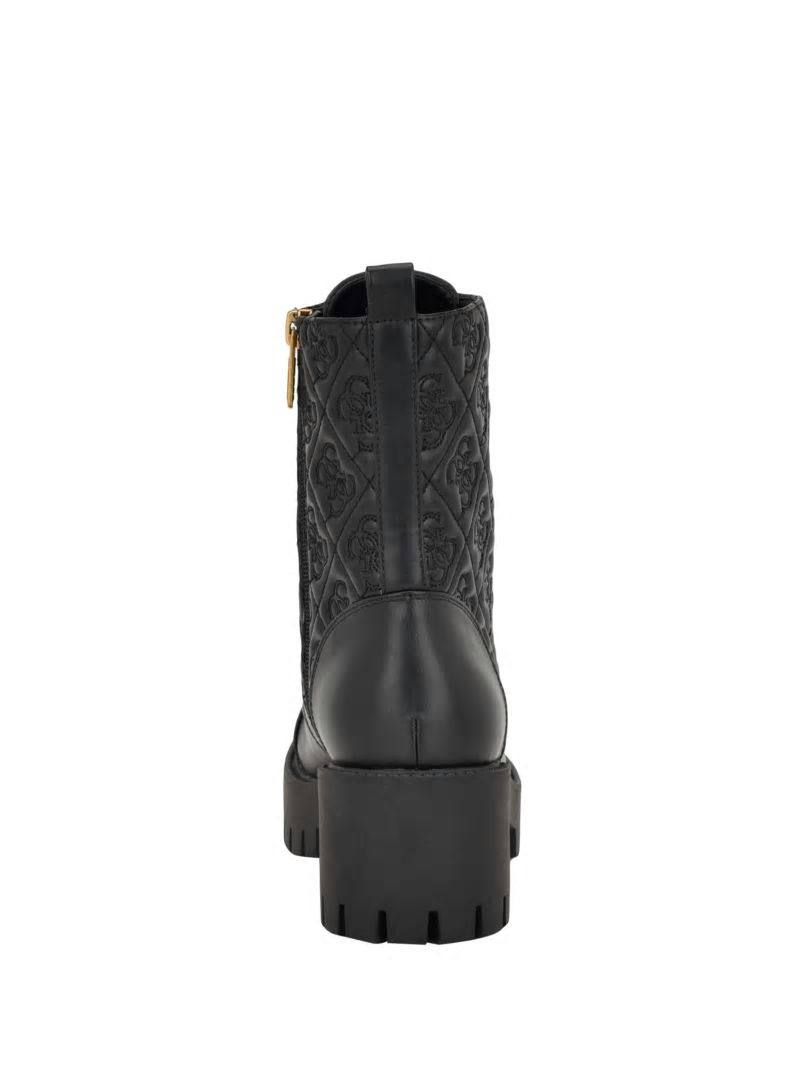 Guess Waite Embossed Lace-Up Moto Boots - Black 001 Guess Waite Embossed Lace-Up Moto Boots - Black 001