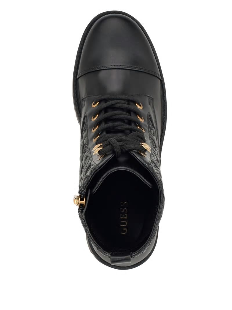 Guess Waite Embossed Lace-Up Moto Boots - Black 001 Guess Waite Embossed Lace-Up Moto Boots - Black 001