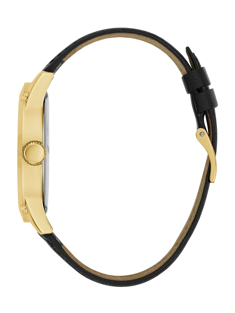 Guess Gold-Tone and Black Leather Analog Watch - Black Snakeskin Guess Gold-Tone and Black Leather Analog Watch - Black Snakeskin
