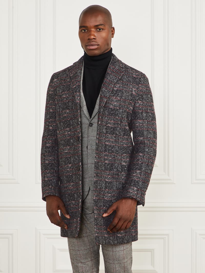Guess Single Breasted Wool-Blend Coat - Black/White/Red Check Guess Single Breasted Wool-Blend Coat - Black/White/Red Check