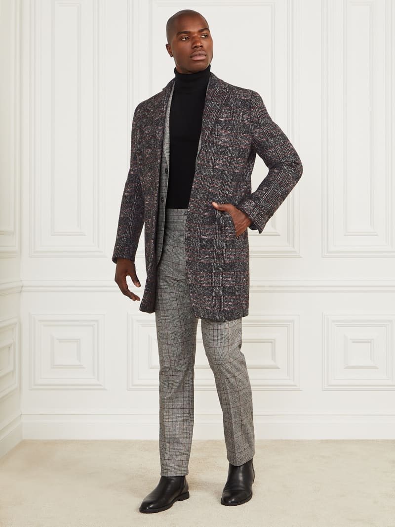 Guess Single Breasted Wool-Blend Coat - Black/White/Red Check Guess Single Breasted Wool-Blend Coat - Black/White/Red Check