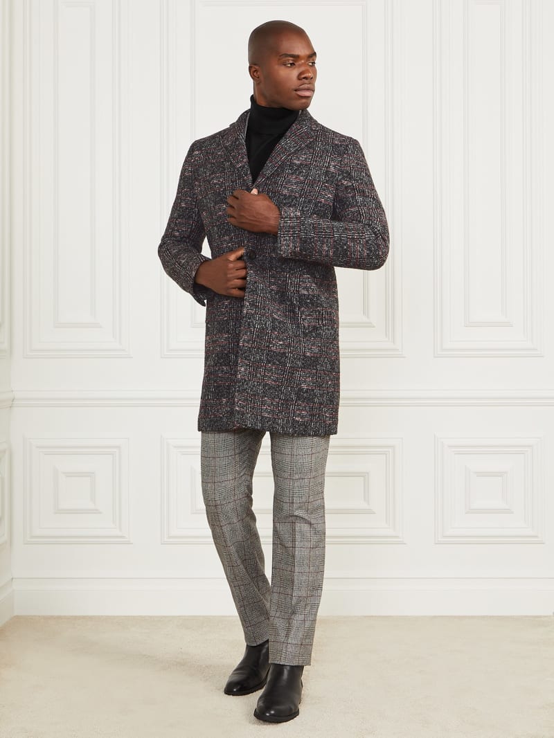 Guess Single Breasted Wool-Blend Coat - Black/White/Red Check Guess Single Breasted Wool-Blend Coat - Black/White/Red Check
