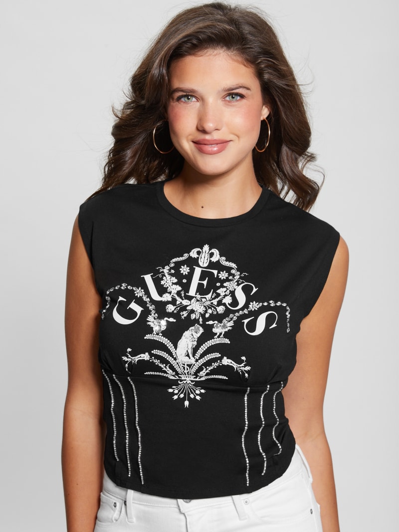 Guess Queen Graphic Corset Tee - Black Guess Queen Graphic Corset Tee - Black