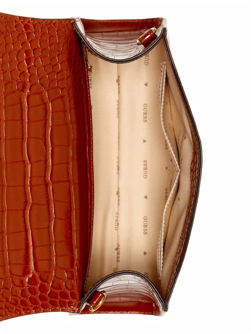 Guess Sestri Crocodile-Embossed Crossbody - Cognac Guess Sestri Crocodile-Embossed Crossbody - Cognac