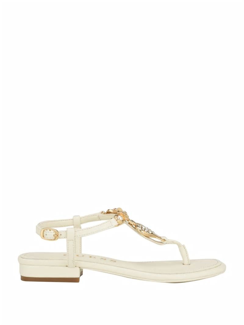 Guess Jiarella T-Strap Signature Sandal - Ivory 150 Guess Jiarella T-Strap Signature Sandal - Ivory 150