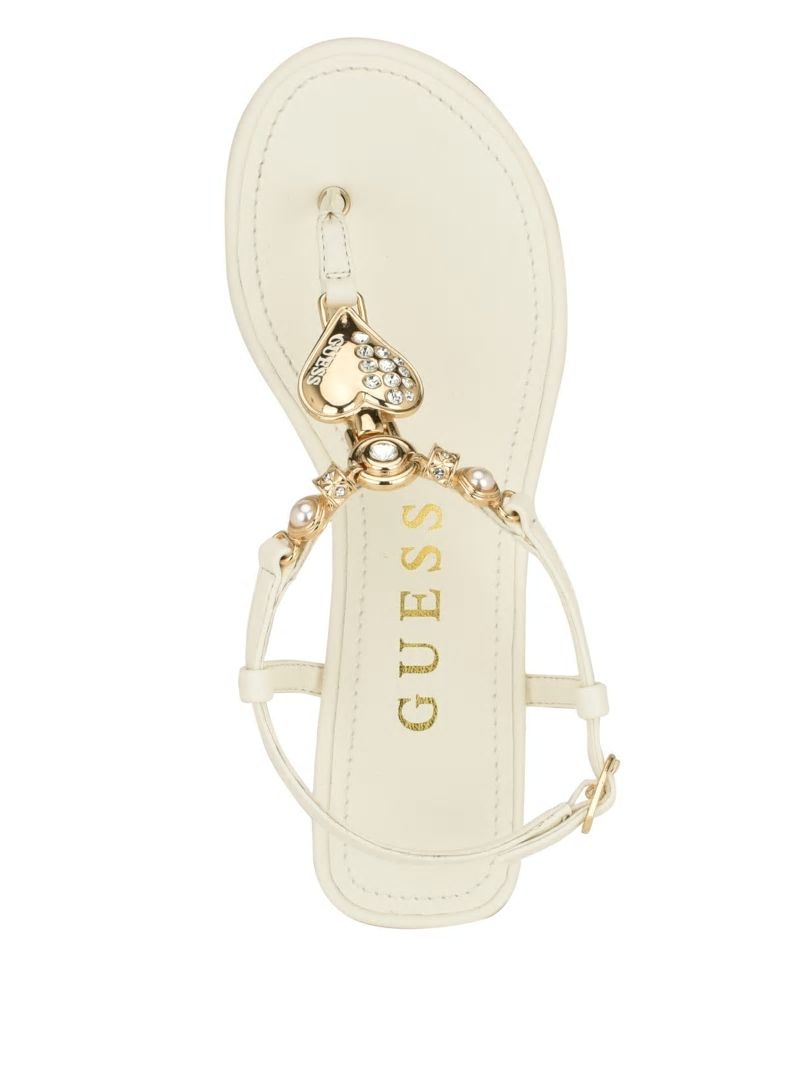 Guess Jiarella T-Strap Signature Sandal - Ivory 150 Guess Jiarella T-Strap Signature Sandal - Ivory 150