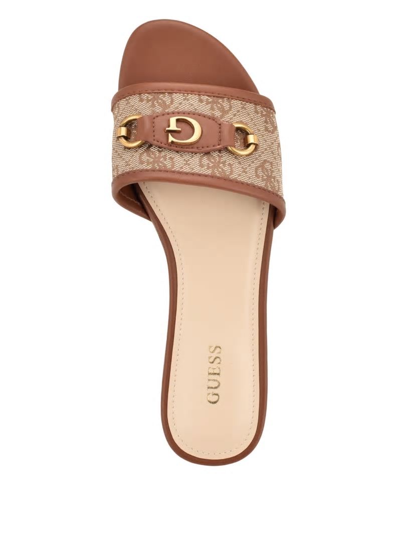 Guess Hammi Logo Slide Sandals - Medium Brown Guess Hammi Logo Slide Sandals - Medium Brown