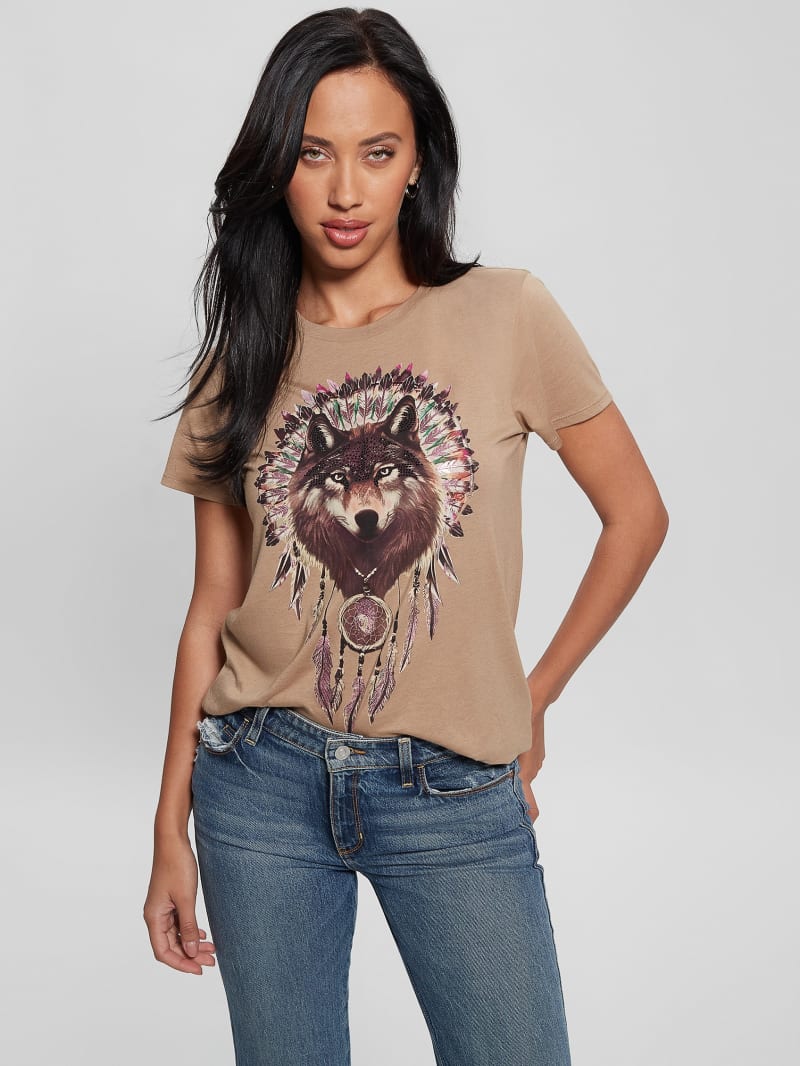 Guess Dreamcatcher Graphic Easy Tee - Wet Sand Guess Dreamcatcher Graphic Easy Tee - Wet Sand