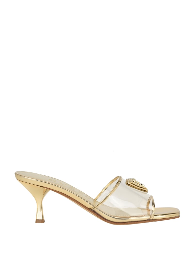 Guess Lusie Triangle Clear Kitten Mules - Gold Guess Lusie Triangle Clear Kitten Mules - Gold