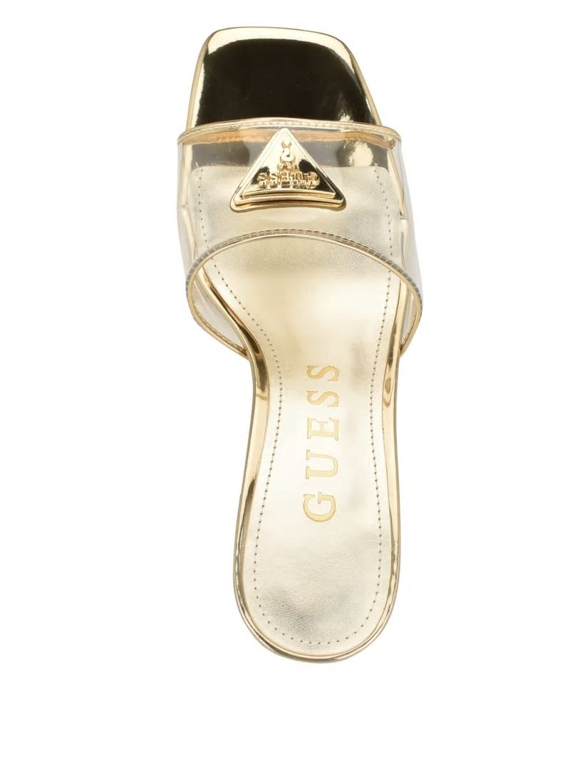 Guess Lusie Triangle Clear Kitten Mules - Gold Guess Lusie Triangle Clear Kitten Mules - Gold