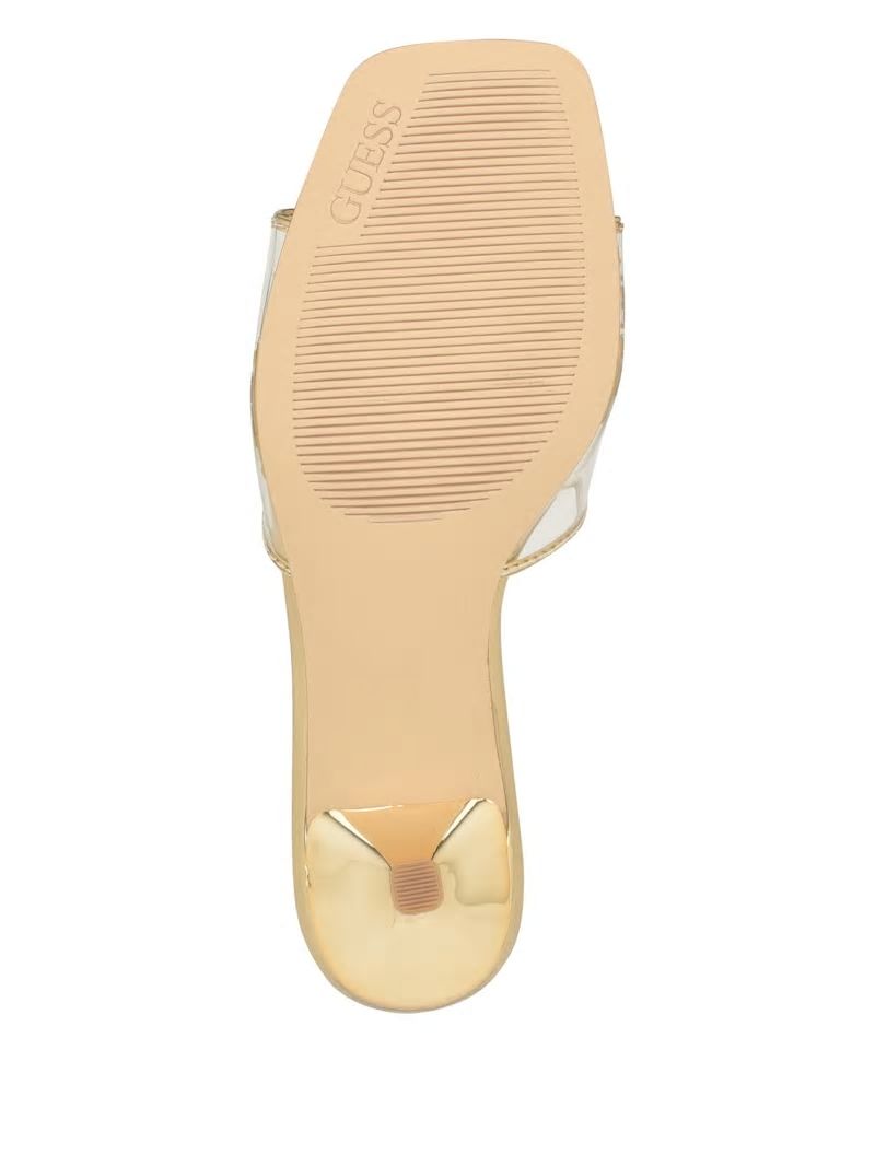 Guess Lusie Triangle Clear Kitten Mules - Gold Guess Lusie Triangle Clear Kitten Mules - Gold