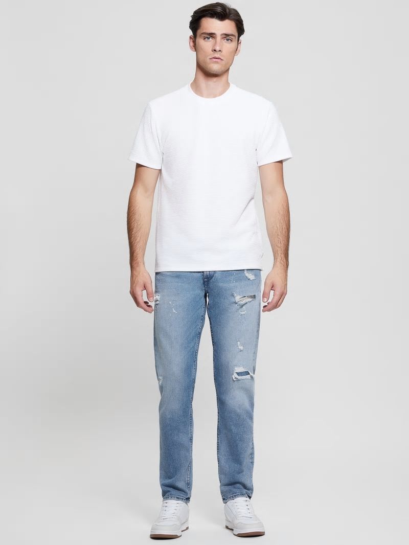 Guess Textured Stripe Tee - Pure White Guess Textured Stripe Tee - Pure White