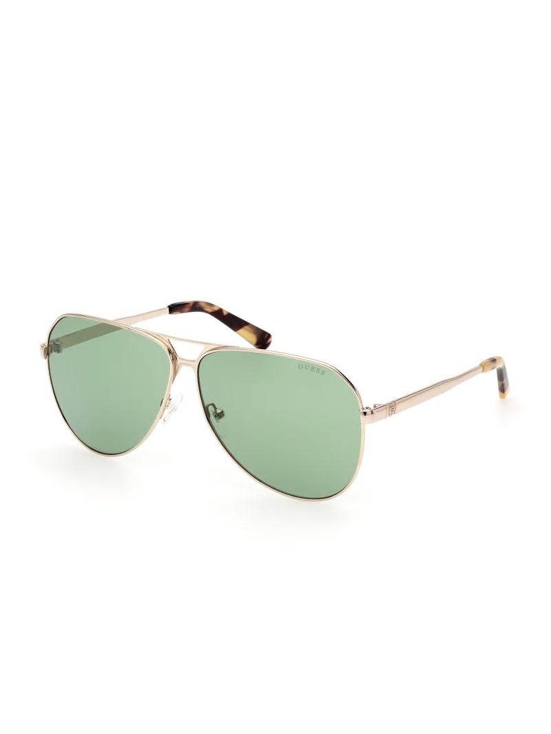 Guess Metal Aviator Sunglasses - Shiny Gold/Green Guess Metal Aviator Sunglasses - Shiny Gold/Green