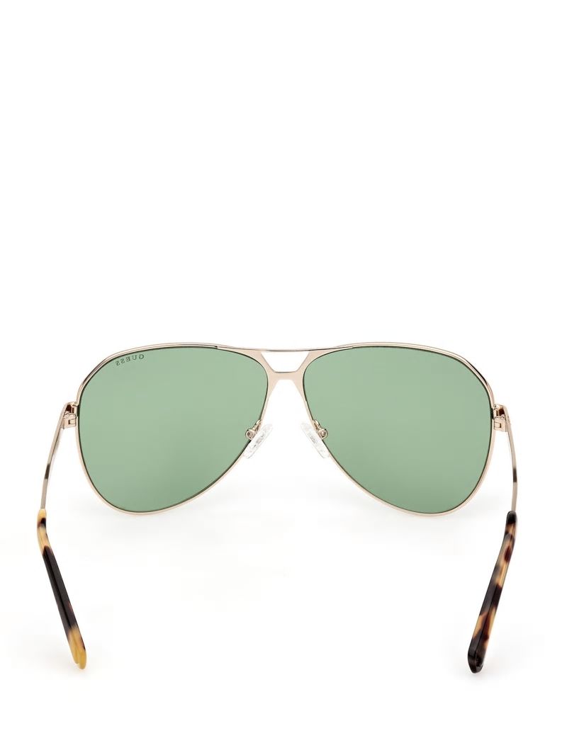 Guess Metal Aviator Sunglasses - Shiny Gold/Green Guess Metal Aviator Sunglasses - Shiny Gold/Green