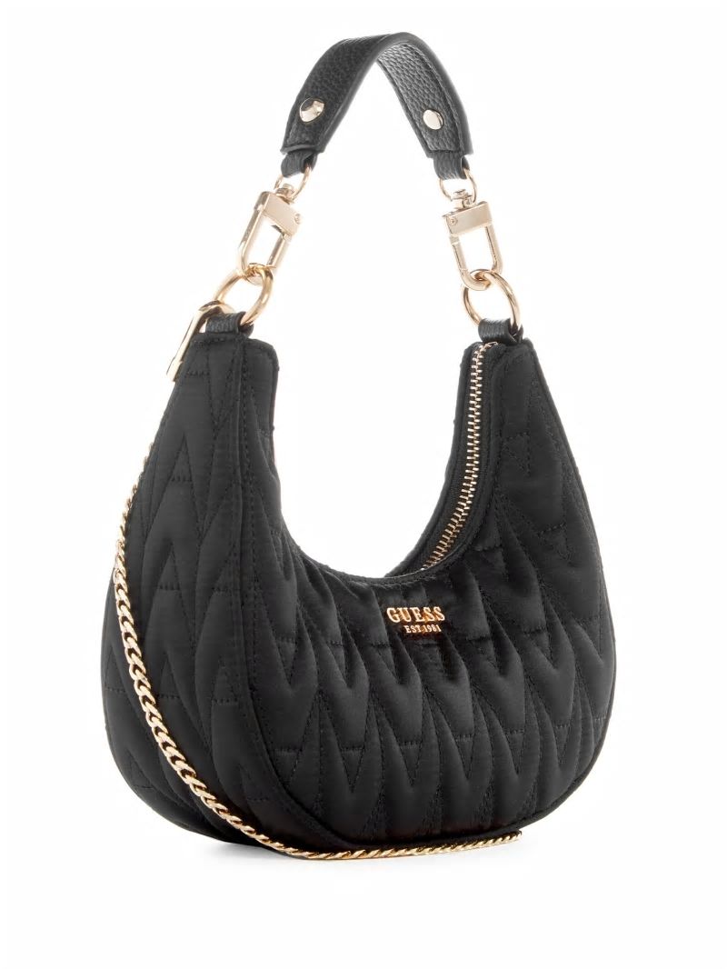 Guess Golden Rock Mini Crescent Hobo Bag - Black Floral Print Guess Golden Rock Mini Crescent Hobo Bag - Black Floral Print