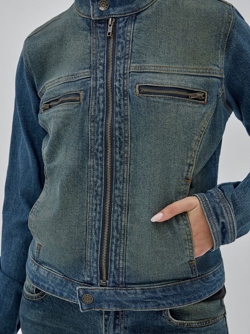 Guess GUESS Originals Moto Zip Up Jacket - Go Tinted Medium Wash Guess GUESS Originals Moto Zip Up Jacket - Go Tinted Medium Wash
