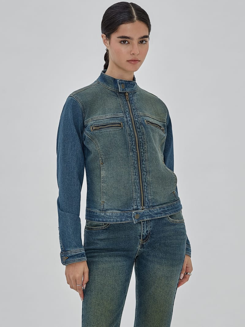 Guess GUESS Originals Moto Zip Up Jacket - Go Tinted Medium Wash Guess GUESS Originals Moto Zip Up Jacket - Go Tinted Medium Wash