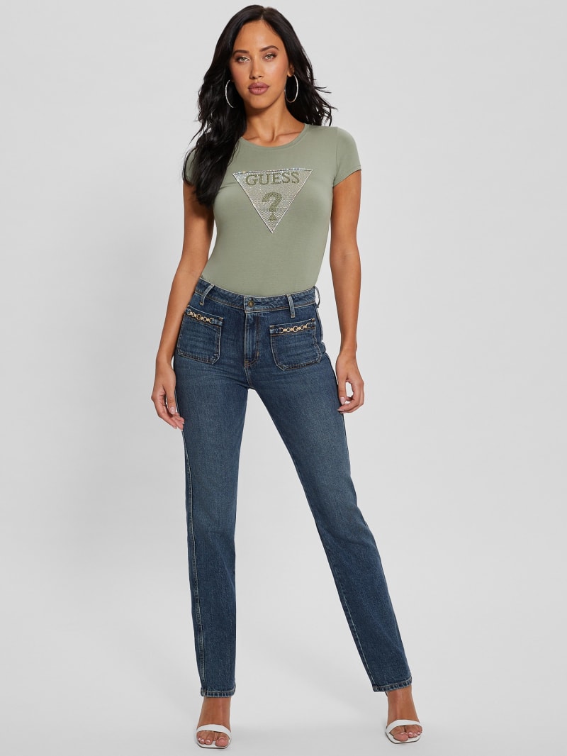 Guess Eco Crystal Triangle Logo Tee - Ocean Sage Guess Eco Crystal Triangle Logo Tee - Ocean Sage
