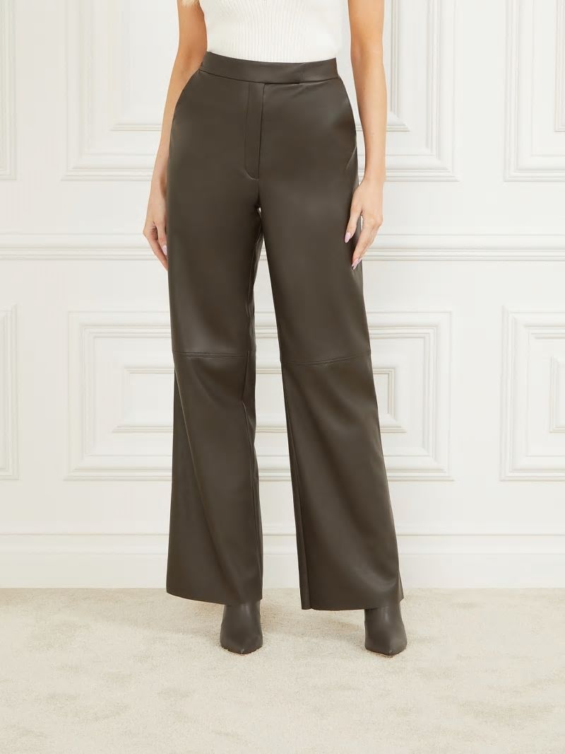 Guess Vixen Faux-Leather Wide Leg Pant - 344 Olive Branch Guess Vixen Faux-Leather Wide Leg Pant - 344 Olive Branch