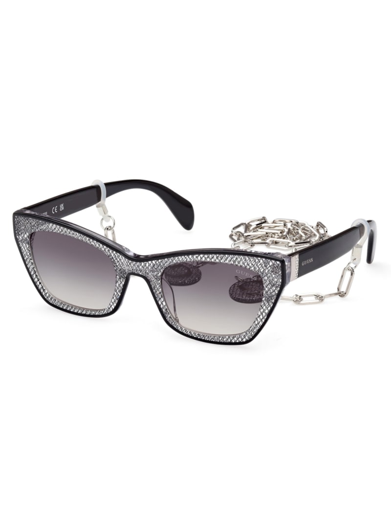 Guess Metallic Plastic Cat-Eye Sunglasses - Silver Guess Metallic Plastic Cat-Eye Sunglasses - Silver