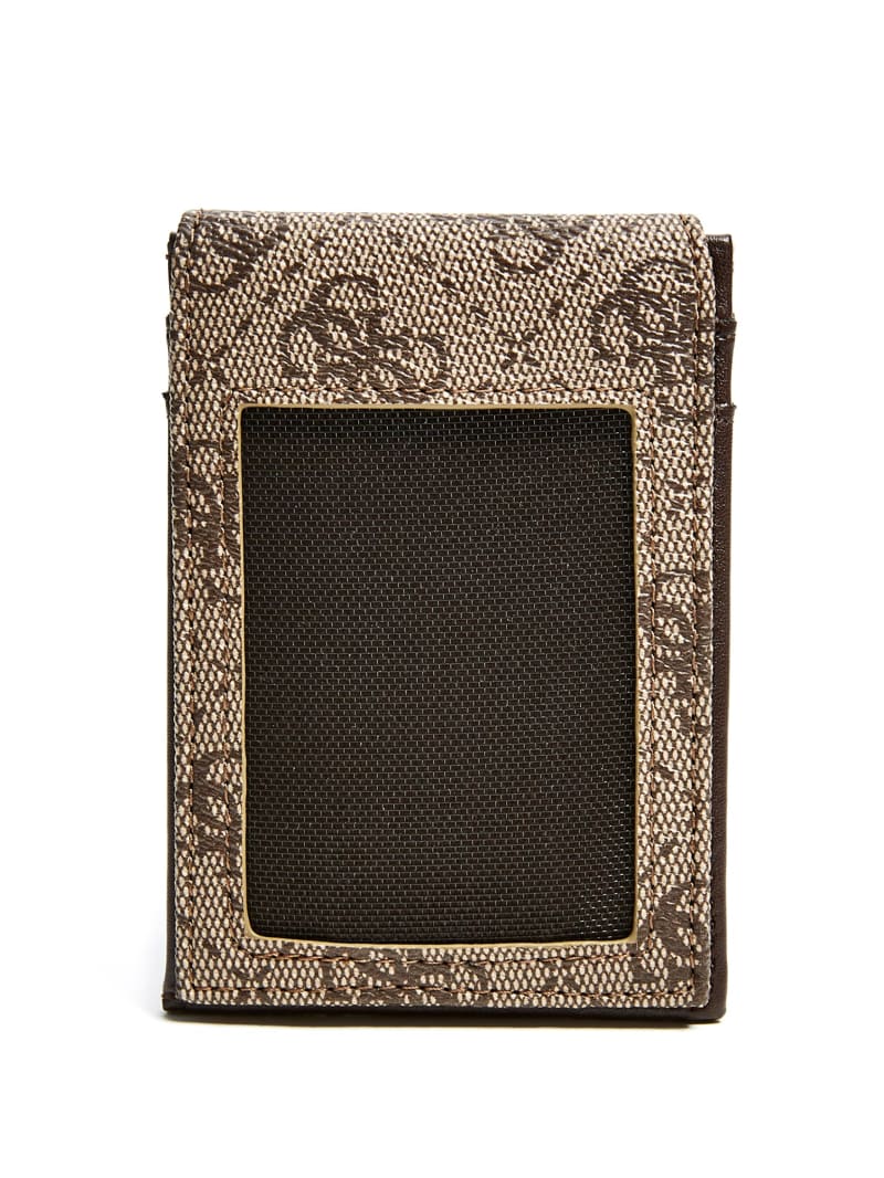 Guess Don Logo-Print Magnetic Card Case - Tan Guess Don Logo-Print Magnetic Card Case - Tan