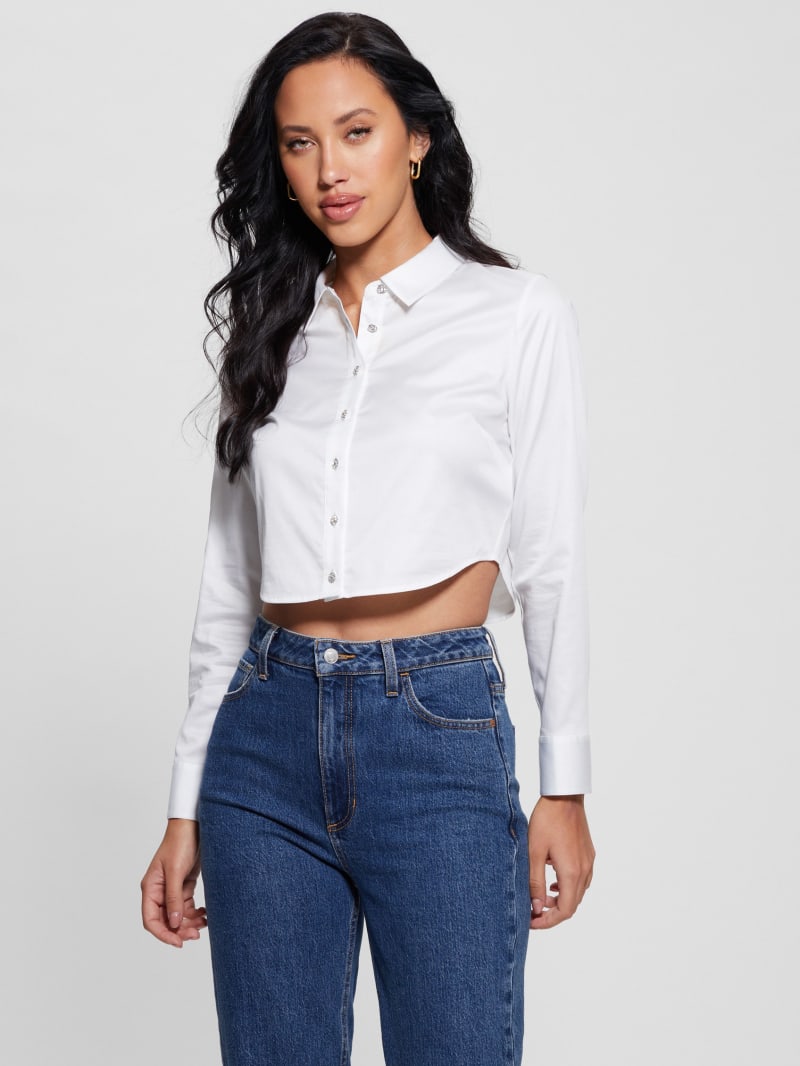 Guess Sami Cropped Button-Up Top - Pure White Guess Sami Cropped Button-Up Top - Pure White