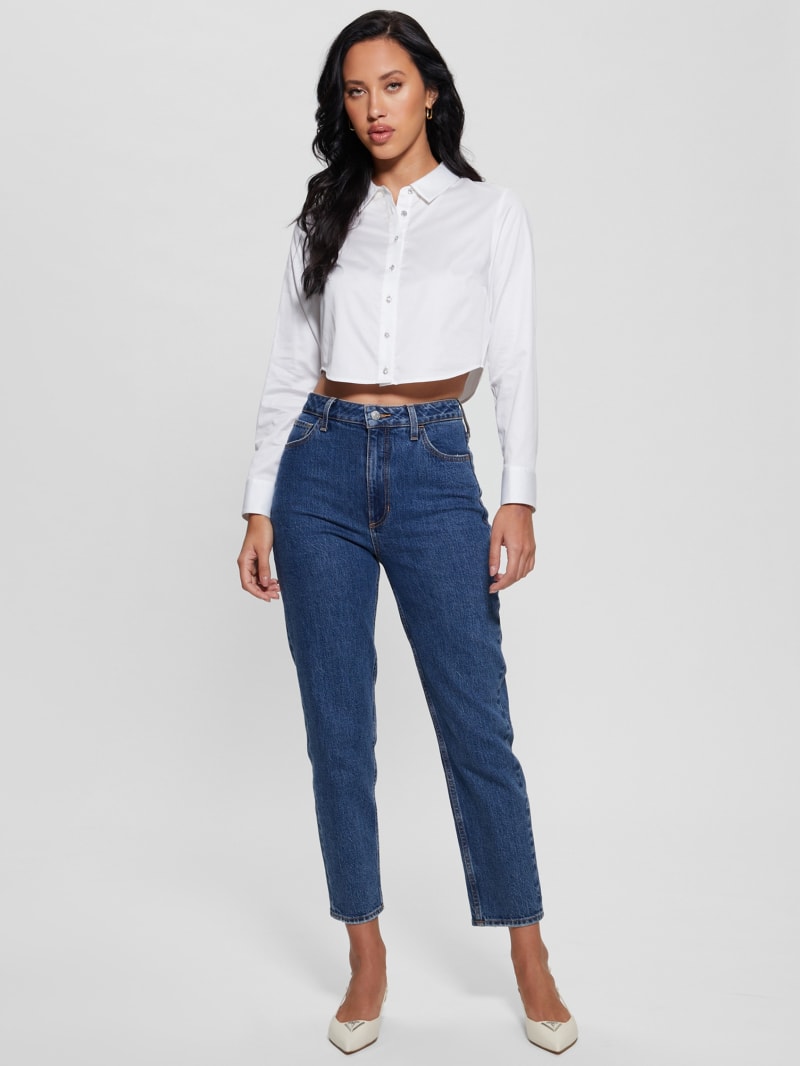 Guess Sami Cropped Button-Up Top - Pure White Guess Sami Cropped Button-Up Top - Pure White