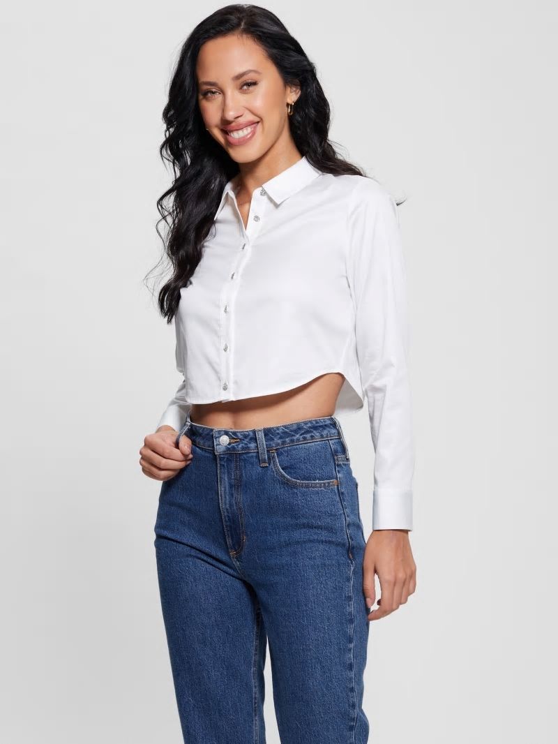 Guess Sami Cropped Button-Up Top - Pure White Guess Sami Cropped Button-Up Top - Pure White