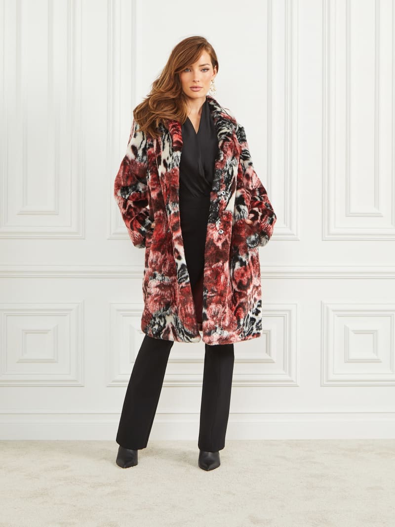 Guess Belle Faux-Fur Coat - Leopard Rose Print Guess Belle Faux-Fur Coat - Leopard Rose Print