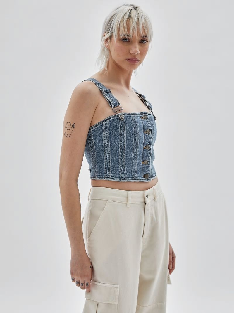 Guess GUESS Originals Bustier Denim Top - Go Donna Medium Wash Guess GUESS Originals Bustier Denim Top - Go Donna Medium Wash
