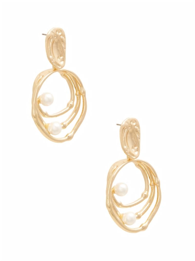 Guess Gold-Tone Pearl Orbital Doorknocker Earring - Silver/Gold Guess Gold-Tone Pearl Orbital Doorknocker Earring - Silver/Gold