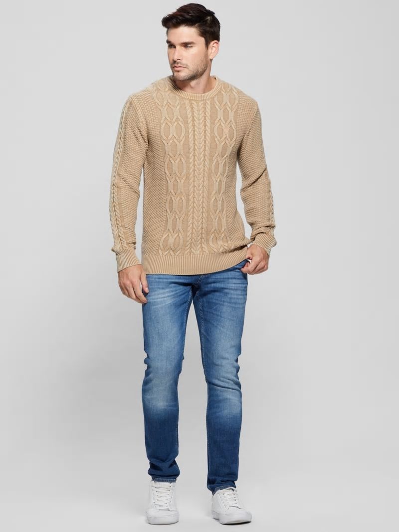 Guess Andy Cable Acid Wash Sweater - Travertine Sand Guess Andy Cable Acid Wash Sweater - Travertine Sand
