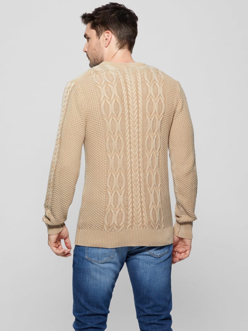 Guess Andy Cable Acid Wash Sweater - Travertine Sand Guess Andy Cable Acid Wash Sweater - Travertine Sand