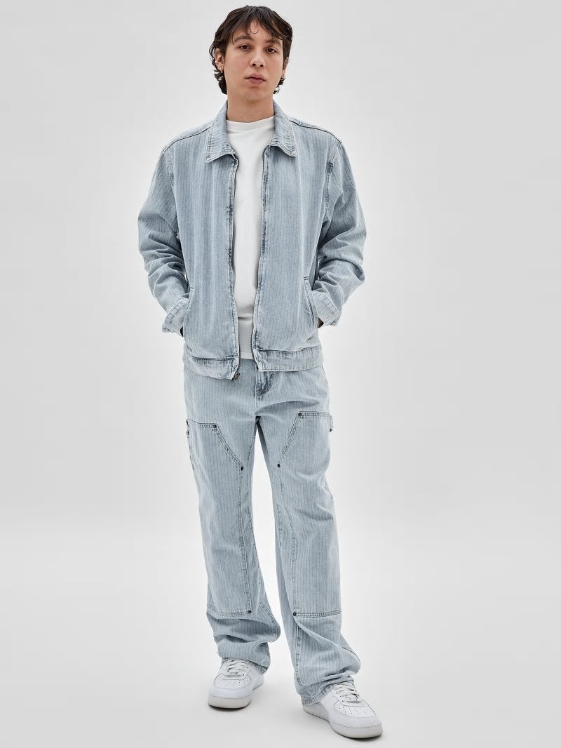 Guess GUESS Originals Herringbone Zip Denim Jacket - Go Vintage Herringbone Wa Guess GUESS Originals Herringbone Zip Denim Jacket - Go Vintage Herringbone Wa