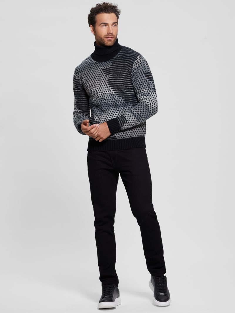 Guess Arthur Turtleneck Stitch Sweater - Black And White Space Guess Arthur Turtleneck Stitch Sweater - Black And White Space