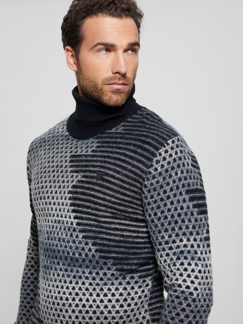 Guess Arthur Turtleneck Stitch Sweater - Black And White Space Guess Arthur Turtleneck Stitch Sweater - Black And White Space