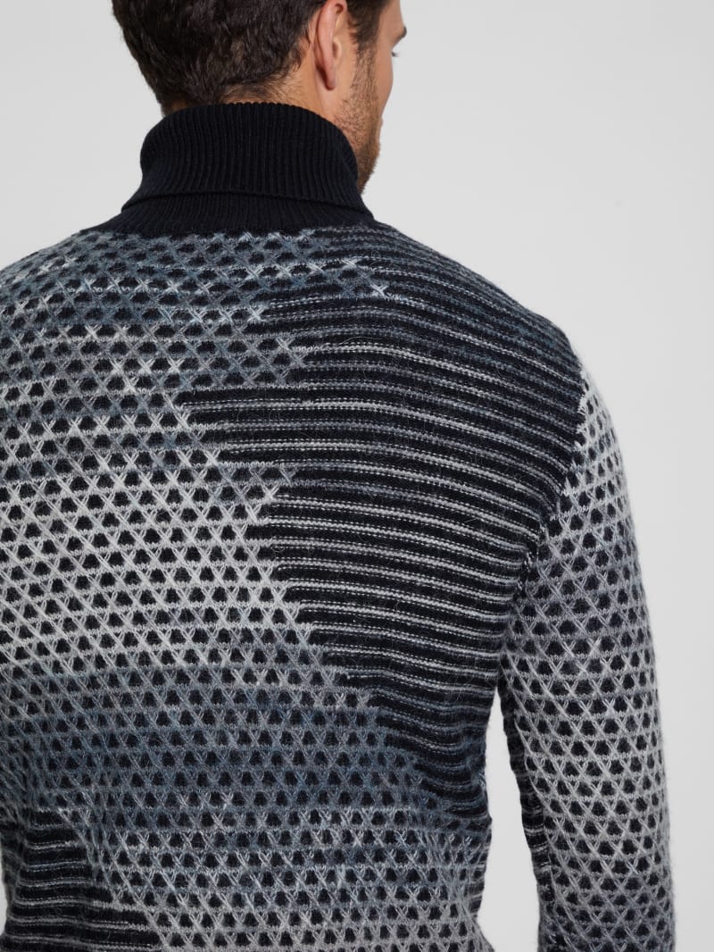 Guess Arthur Turtleneck Stitch Sweater - Black And White Space Guess Arthur Turtleneck Stitch Sweater - Black And White Space
