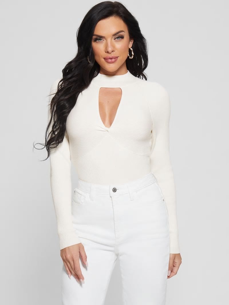 Guess Eco Rubie Cutout Sweater - Cream White Guess Eco Rubie Cutout Sweater - Cream White