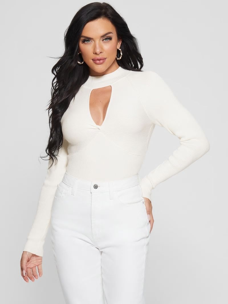 Guess Eco Rubie Cutout Sweater - Cream White Guess Eco Rubie Cutout Sweater - Cream White