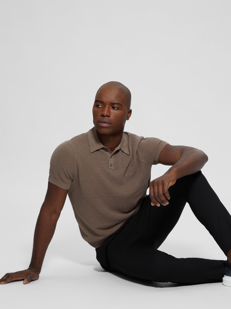 Guess Eco Lenny Open-Stitch Polo - Walnut Shell Guess Eco Lenny Open-Stitch Polo - Walnut Shell