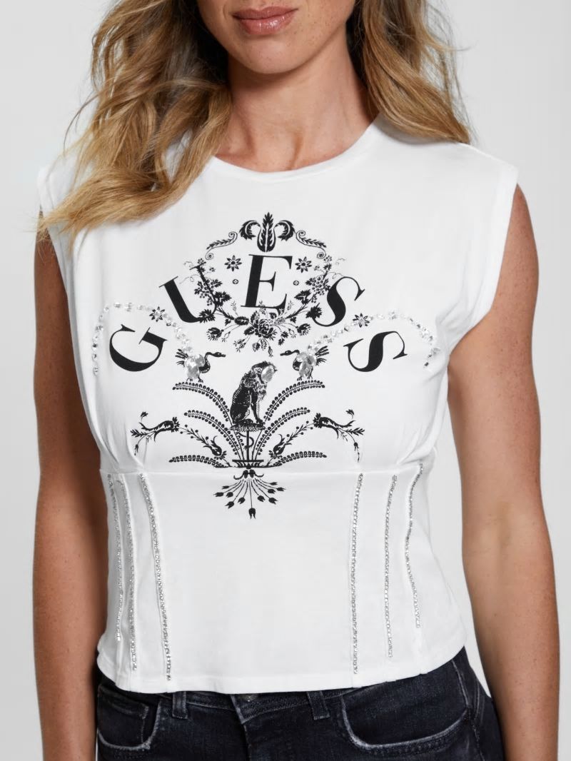 Guess Queen Graphic Corset Tee - Pure White Guess Queen Graphic Corset Tee - Pure White