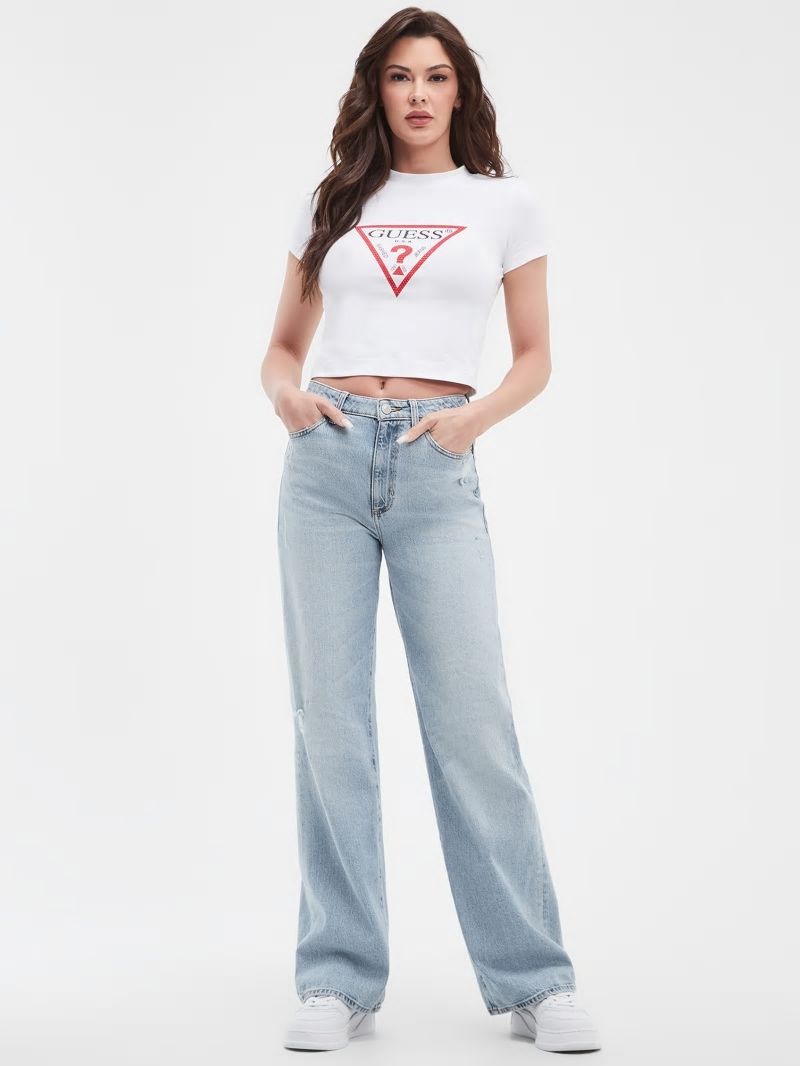 Guess Eco Distressed High-Rise Wide Leg Jeans - Moonstone Blue Guess Eco Distressed High-Rise Wide Leg Jeans - Moonstone Blue