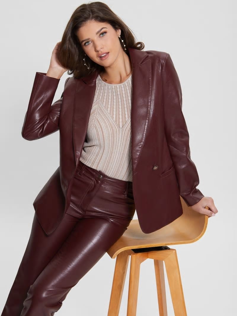 Guess Emelie Faux-Leather Blazer - Mystic Wine Multi Guess Emelie Faux-Leather Blazer - Mystic Wine Multi