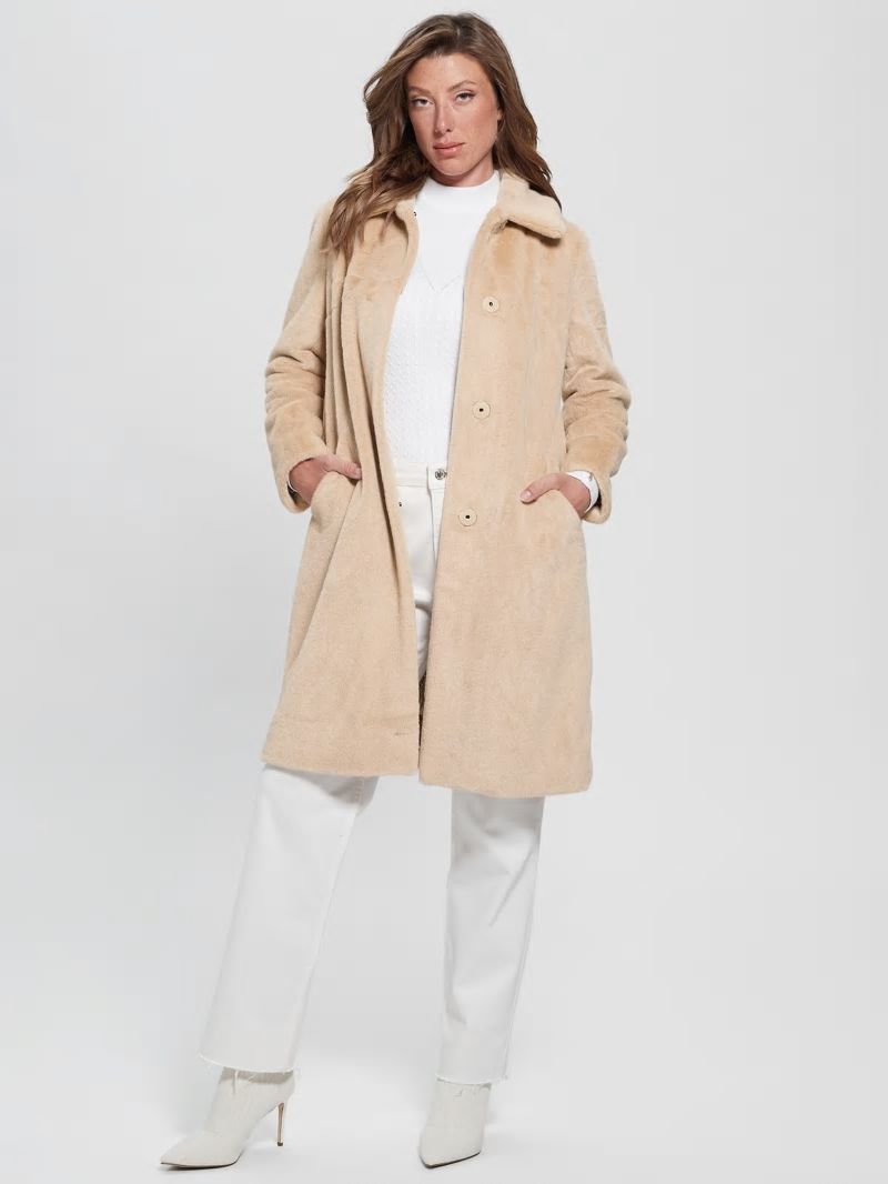 Guess Simmone Faux-Fur Coat - Foamy Taupe Guess Simmone Faux-Fur Coat - Foamy Taupe