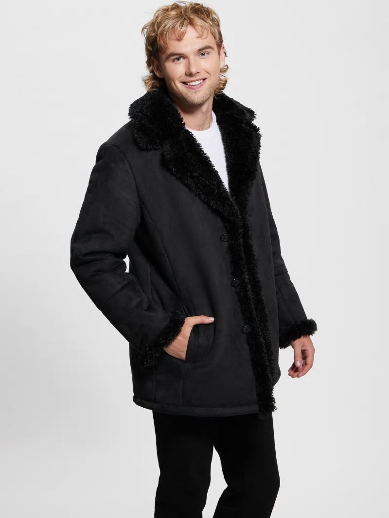 Guess Ian Faux-Suede Coat - Jet Black Multi Guess Ian Faux-Suede Coat - Jet Black Multi